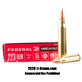 Federal 223 Ammo - 500 Rounds of 55 Grain FMJ-BT Ammunition