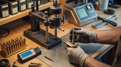 Weapon shop displaying premium reloading equipment and supplies in the USA
