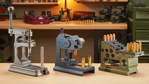Handgun reloading equipment USA with single stage and turret presses